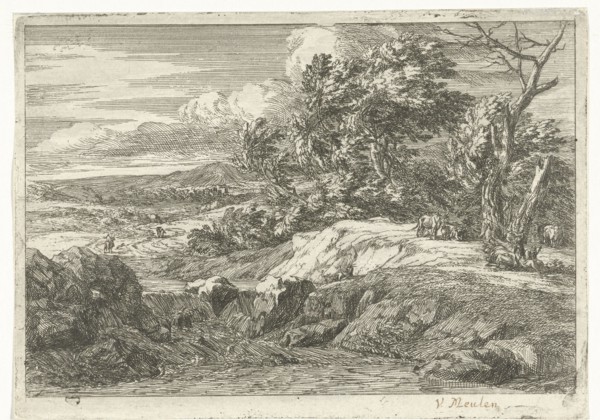 Landscape with figures, Jan van Huchtenburg, Adam Frans van der Meulen, 1674 - 1733