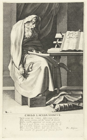 Chilon of Sparta, print maker: Jacob de Gheyn III, Decimus Magnus Ausonius, Nicolaes de Clerck,