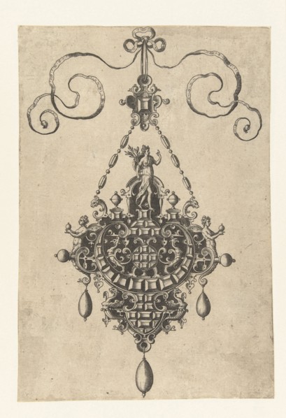 Pendant which a goddess with laurel, Anonymous, Hans Collaert (I), Philips Galle, 1581
