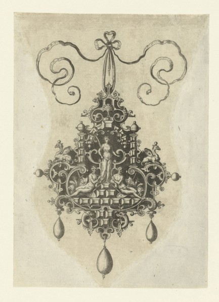 Pendant with in the middle a peace goddess with palm branch, Anonymous, Hans Collaert I, Philips