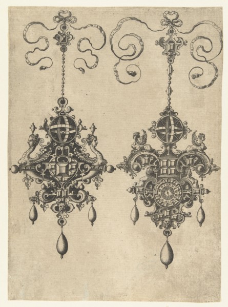 Two pendants with sundial, Anonymous, Hans Collaert (I), Philips Galle, 1581