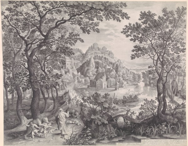 Elisha curses annoying children, Nicolaes de Bruyn, 1602