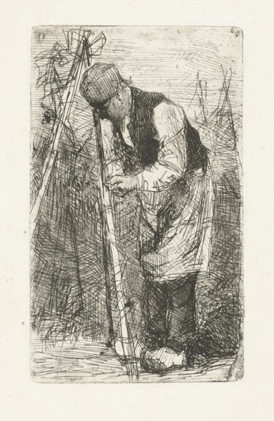 Man in a vegetable garden, Bernardus Johannes Blommers, 1855-1914