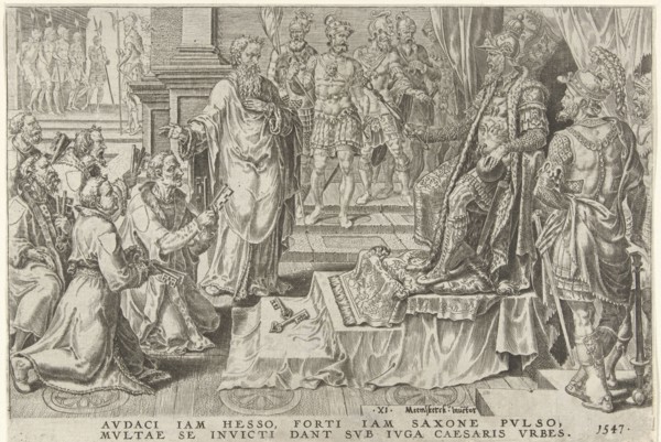 Submission of six German cities, 1547, print maker: Dirck Volckertsz Coornhert, Maarten van