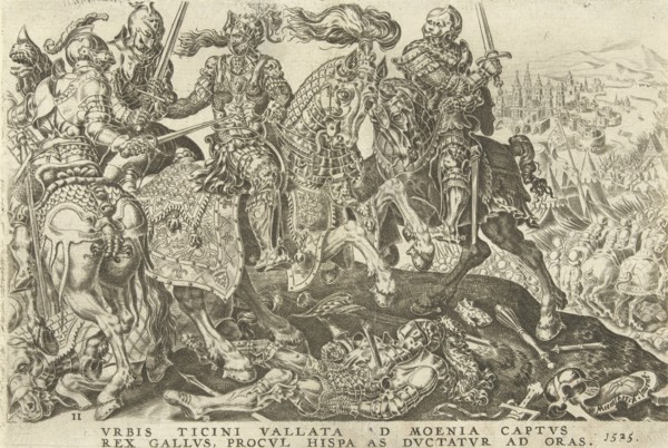 The capturing of Francis I at the Battle of Pavia, 1525, possibly Dirck Volckertsz Coornhert, 1555