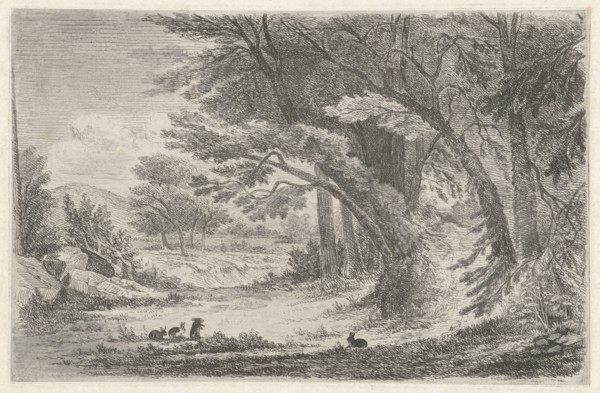 Forest Edge with rabbits, Jan Bos Wz., C. 1847 - c. 1897