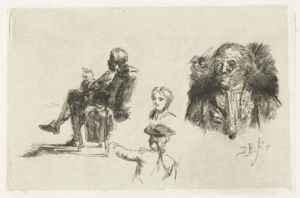 Study Sheet with four figures, David Bles, 1856