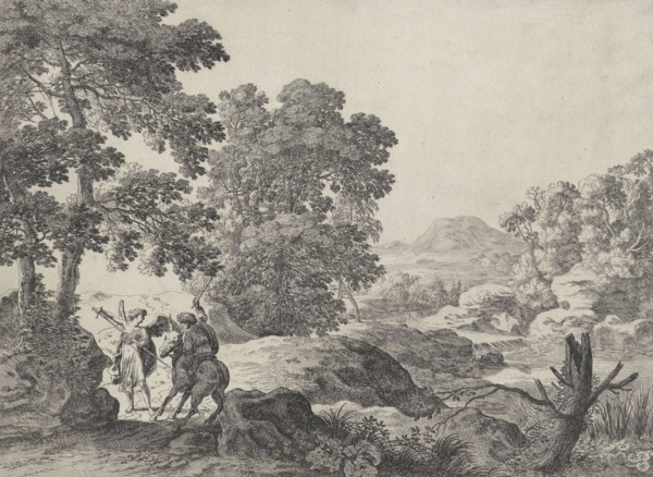 Balaam and the donkey with the angel, Herman van Swanevelt, 1629-1641