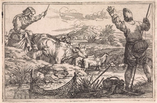Fishing in river, print maker: Jan Baptist de Wael