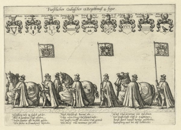 Funeral procession with horses and flag bearers, Anonymous, 1592