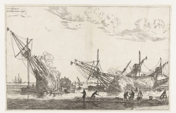 Waterproofing of the hulls of three flutes, Reinier Nooms, 1650-1675, A fluyt, fluit or flute is a
