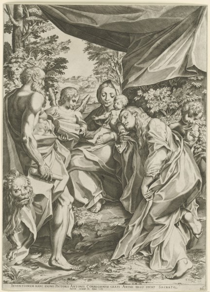 Mary with Child, Mary Magdalen and Jerome, Cristofano Cartaro, Baptista Parmiensis, 1586