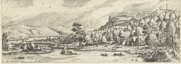 River landscape, print maker: Johannes of Lucas van Doetechum, Hans Bol, Hieronymus Cock, 1562
