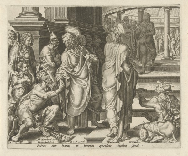 Peter heals a paralytic, Philips Galle, Hieronymus Cock, 1558