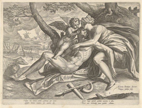 Venus mourns the death of Adonis, Philips Galle, c. 1577 - c. 1581