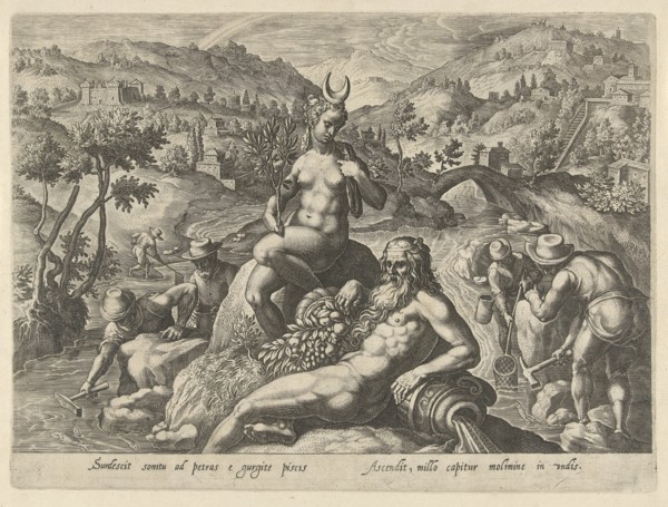 Nocturnal fishing with landing net, Philips Galle, Jan van der Straet, 1578