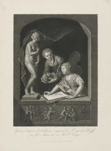 Woman drawing in a window, Johannes de Mare, 1827