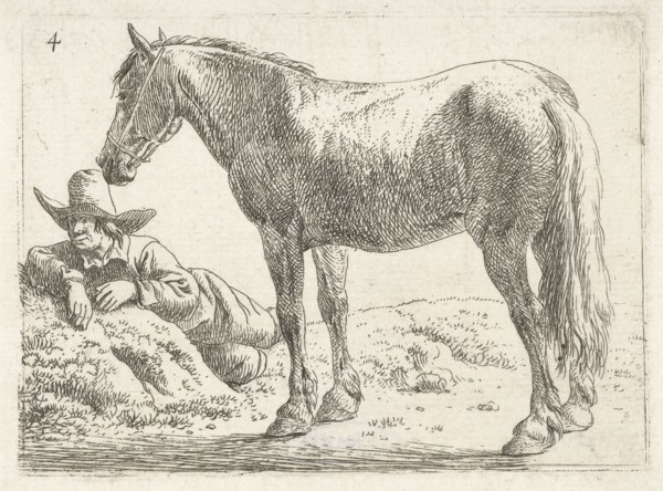 Single horse with its Horseman, print maker: Jan van Aken, Jochem Bormeester, 1624 - 1661 and or