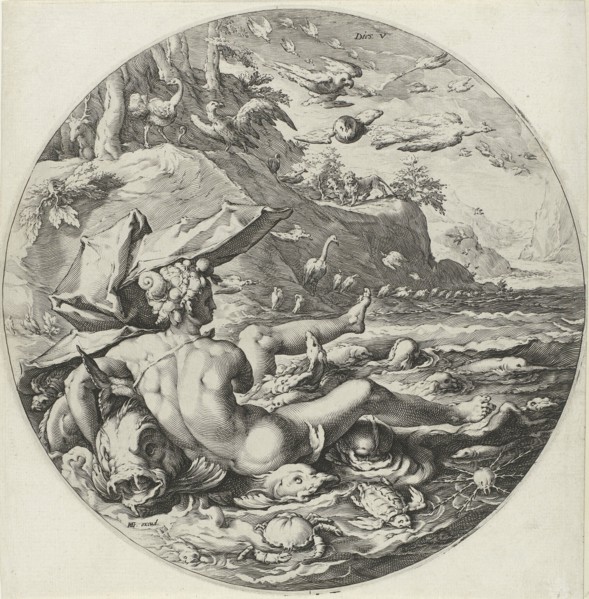 Fifth day of Creation: Creation of the animals, Jan Harmensz. Muller, Hendrick Goltzius, Hendrick