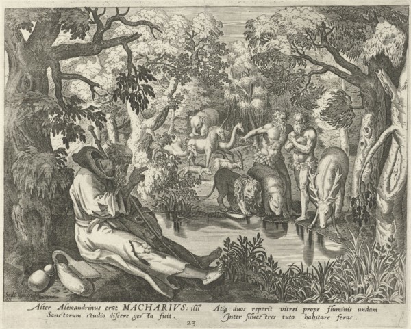 Macarius of Alexandria as a hermit, Johann Sadeler (I), RaphaÃ«l Sadeler (I), Maerten de Vos, 1583