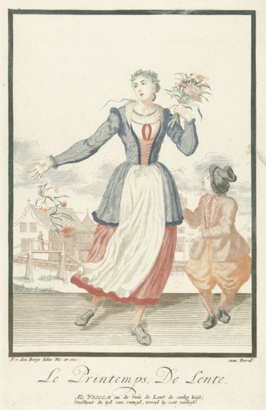 Young woman with bunch of flowers, print maker: Pieter van den Berge, Pieter van den Berge, 1695 -
