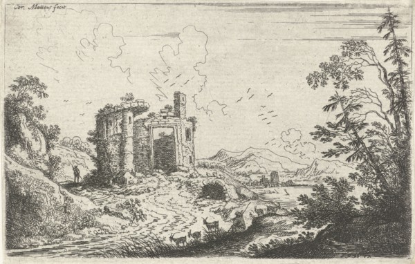 Landscape with a goatherd, Cornelis Matthieu, Frans van den Wijngaerde, 1637 - 1656