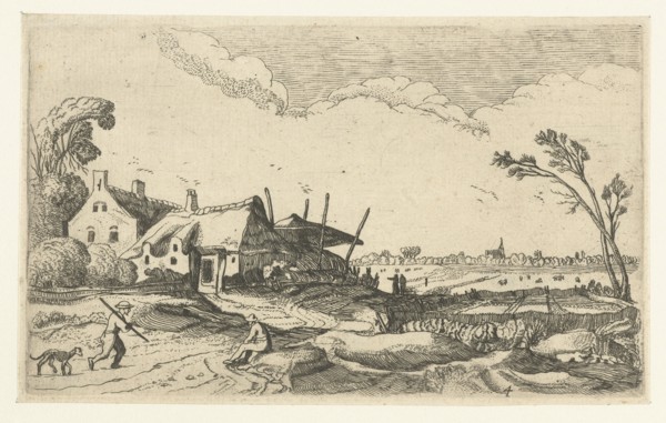 Farm on a path and views over fields, Esaias van de Velde, Anonymous, 1614-1680