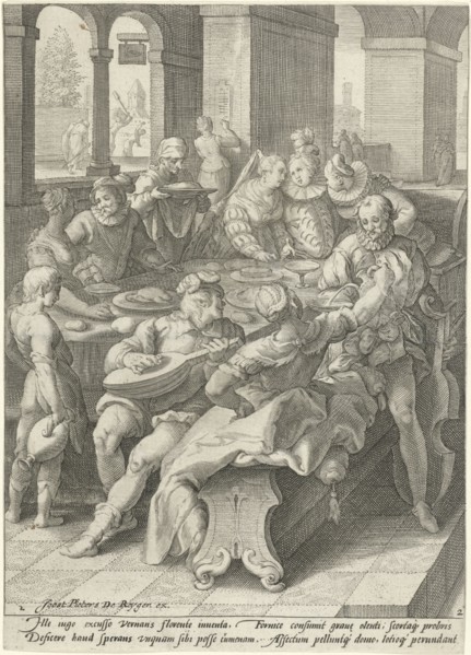 The prodigal son squanders his money on prostitutes, Jacob Matham, Franco Estius, Joost Pieters de