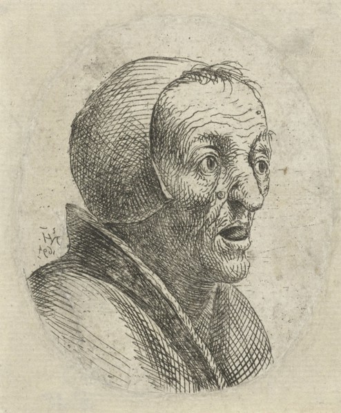 Bust of an old woman with open mouth, Nicolaes van Haeften, 1694
