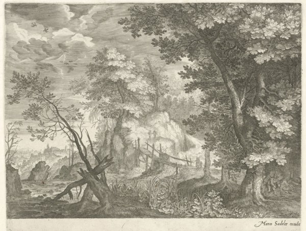 Forest landscape with wooden bridge, Aegidius Sadeler, 1609