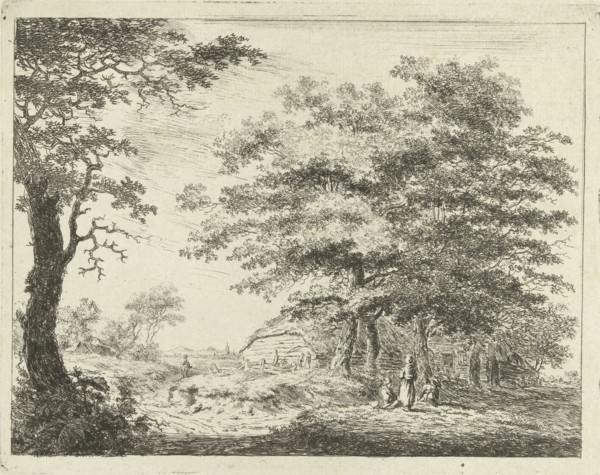 Landscape with farm and figures among trees, print maker: Hermanus van Brussel, c. 1800 - in or