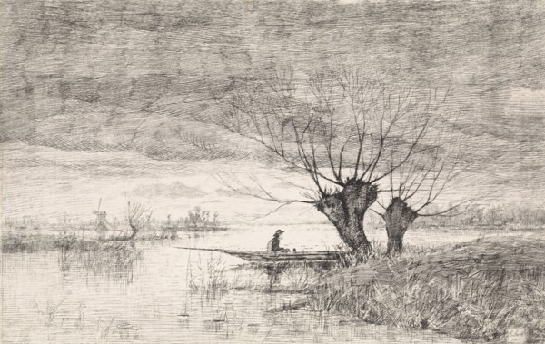 River Landscape with a man in a boat, Elias Stark, 1886