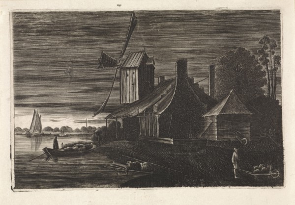 River landscape at sunset, Anonymous, 1600 - 1699