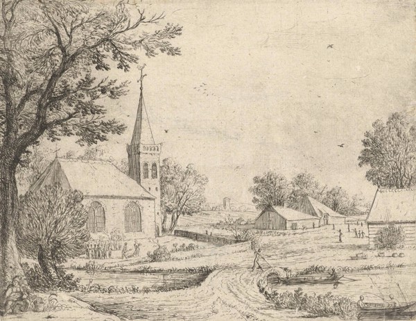 Gravediggers before a church, Jan van Goyen, 1640-1679