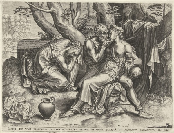 Lot and his daughters, Cornelis Cort, Hendrick Hondius (I), c. 1590 - c. 1650