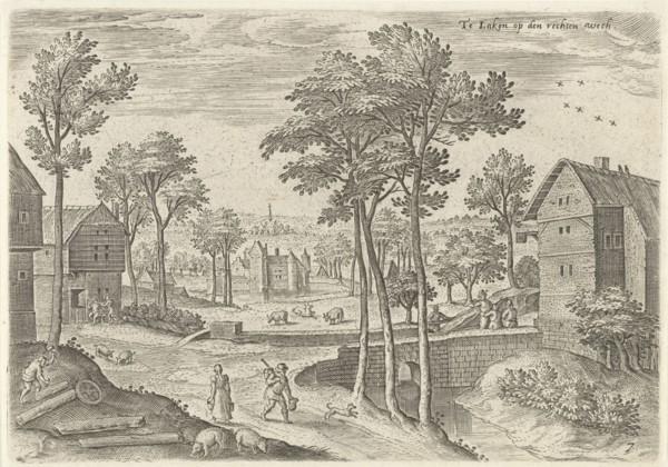 View of the main street of Laeken, Belgium, Hans Collaert (I), Hans Bol, Claes Jansz. Visscher