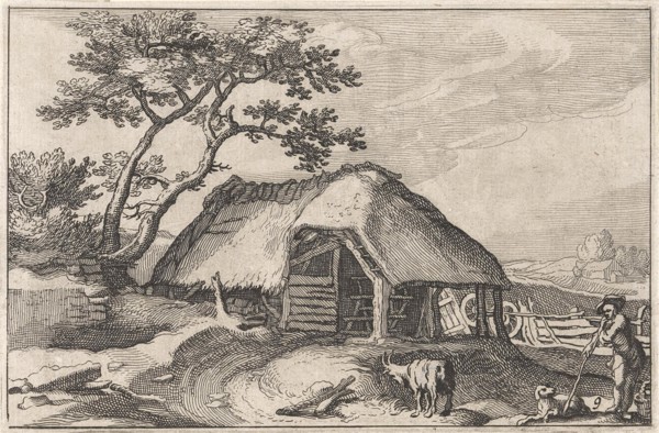 Farm and shepherd with dog and goat, Claes Jansz. Visscher (II), Abraham Bloemaert, BoÃ«tius Adamsz