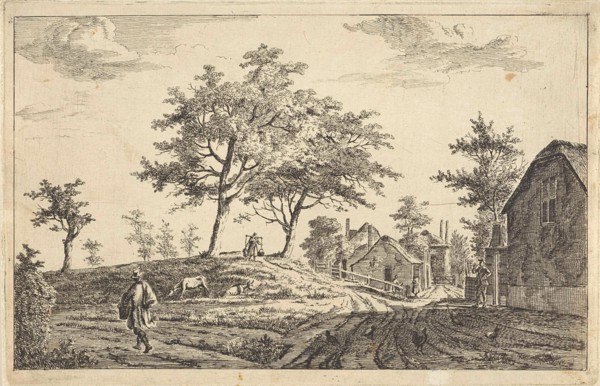 View of a road through a village, print maker: Adrianus Serné, 1783 - 1853