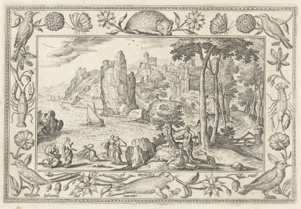 Moses is found by the daughter of the Pharaoh, print maker: Adriaen Collaert, Hans Bol, Eduwart van
