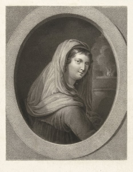 Young woman with a veil, in the background a fire, Lambertus Antonius Claessens, Guido Reni, c.