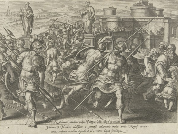 Giovanni de Medici surrounded in Rome, Philips Galle, 1583