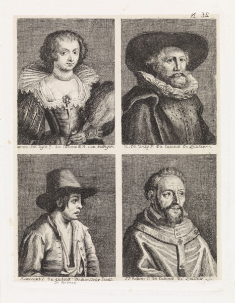 Four portraits, print maker: Philippe Lambert Joseph Spruyt, Anthony van Dyck, Abraham de Vries,