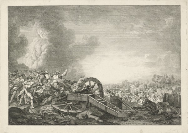 Landscape with a battle, Hyacinth de La Pegna, 1751