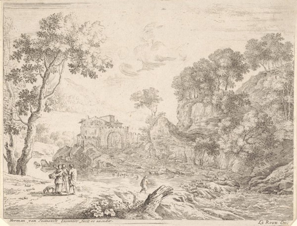 Landscape with Waterfall, Anonymous, Herman van Swanevelt, Herman van Swanevelt, 1650 - 1705