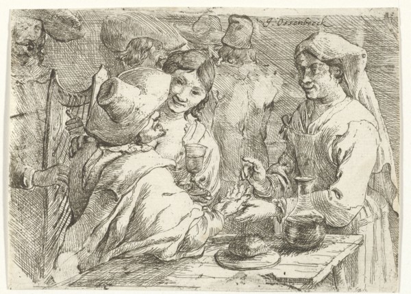 Fortune teller with a customer, Jan van Ossenbeeck, 1647 - 1674
