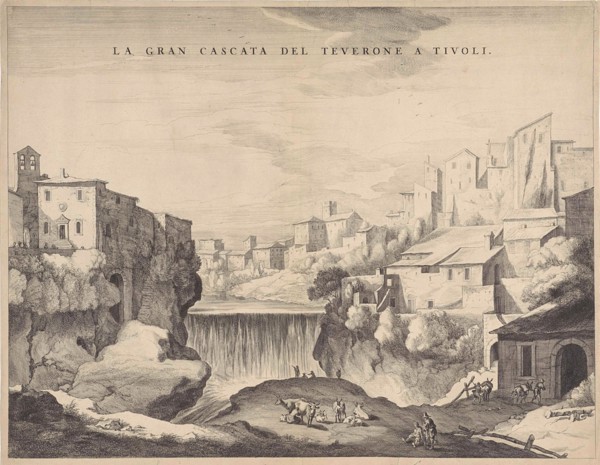 View of a waterfall near Tivoli, Rome Italy, possibly Cornelis Visscher II, 1638-1658