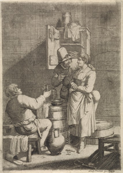 Farmer Couple and a man with a glass, print maker: Justus van den Nijpoort, Franz Prechler, 1635 -