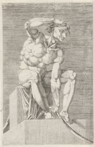 Figure from the Sistine Chapel, Rome Italy, print maker: Dirck Volckertsz Coornhert attributed to,