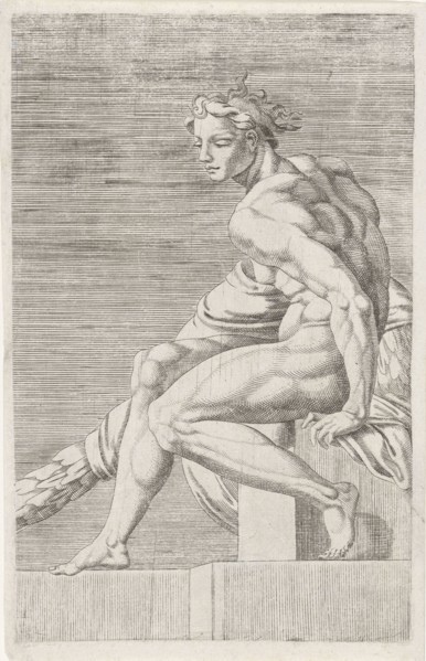 Figure from the Sistine Chapel, Rome Italy, print maker: Dirck Volckertsz Coornhert attributed to,