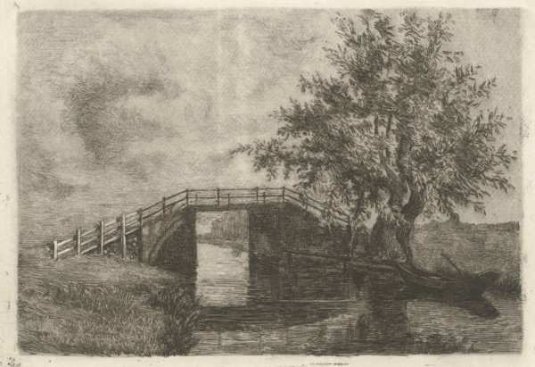 Landscape with bridge over ditch and willow on shore, Johanna HenriÃ«tte Besier, 1875 - 1944